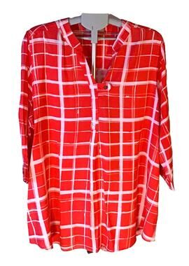 Woman Within Plus Size Plaid 3/4 Sleeve Rayon Tunic Blouse/Top SZ. 18/20 NWOT